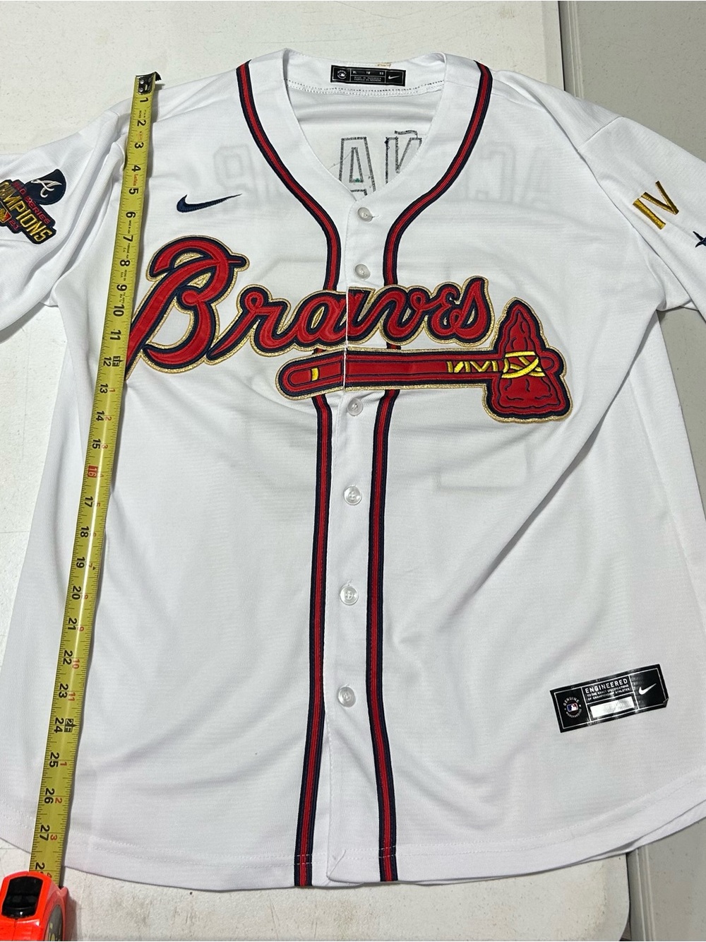 Nike 2021 World Series Champions Gold Jersey Atlanta Braves Ronald Acuña Jr. XL